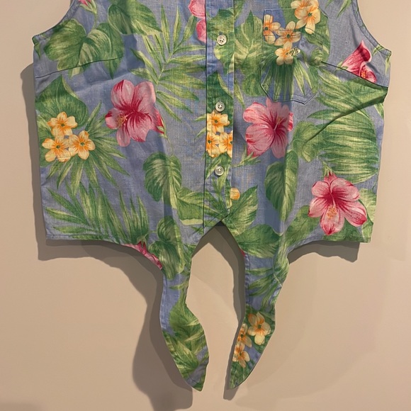 Vintage Lauren Ralph Lauren Front Tie Button Down Floral Hawaiian Shirt - Picture 5 of 10